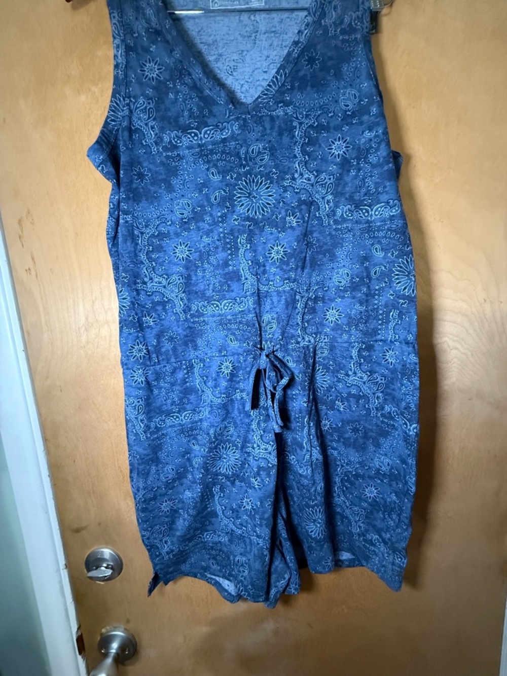 Eddie Bauer Heathered Denim-Blue Top with Subtle Bandana Trim